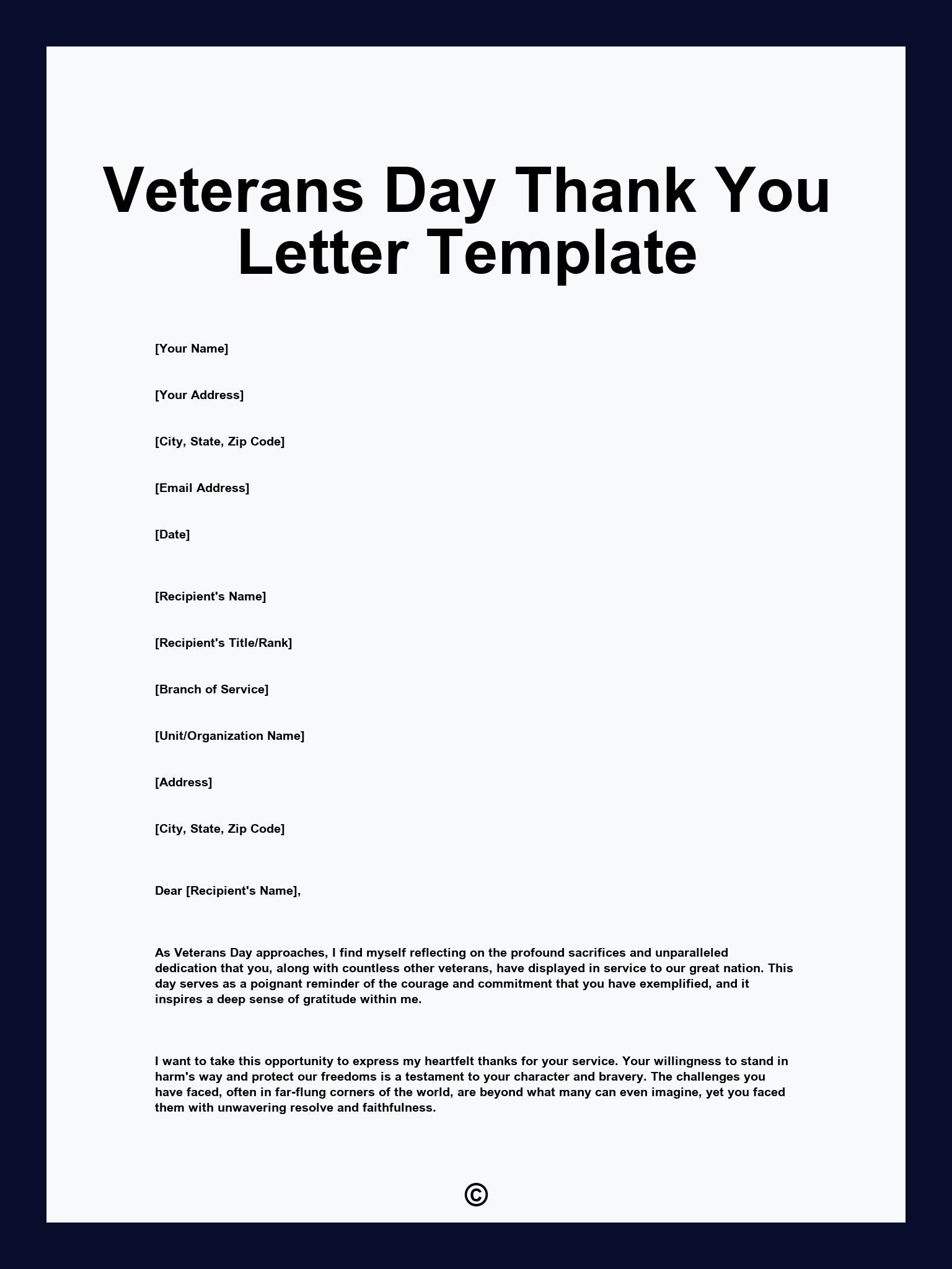 Veterans Day Thank You Letter Template with Printable Veterans Day Letter Template