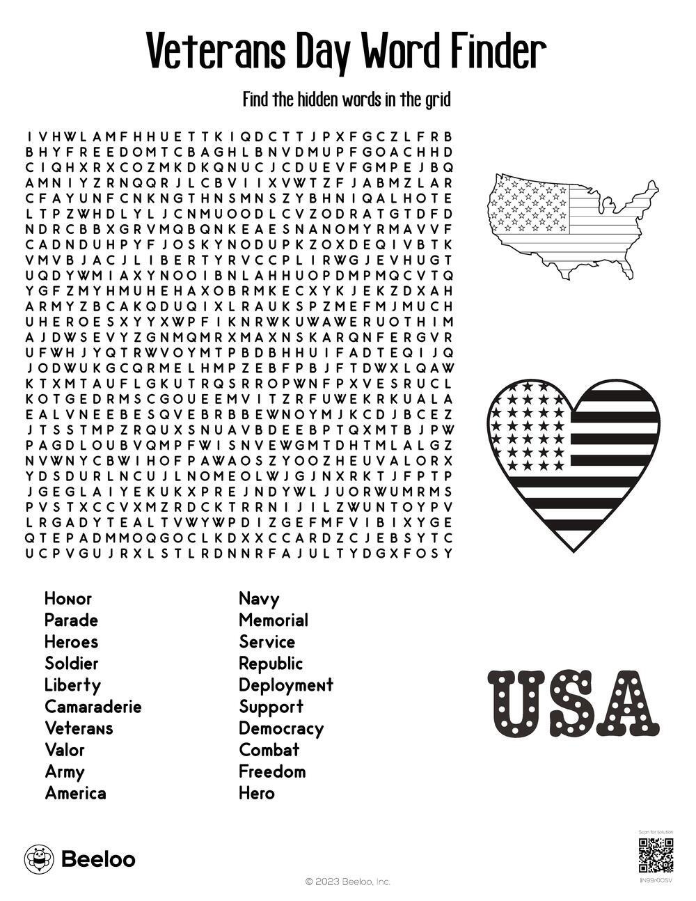 Veterans Day Word Finder • Beeloo Printable Crafts And Activities with regard to Printable Veterans Day Word Search