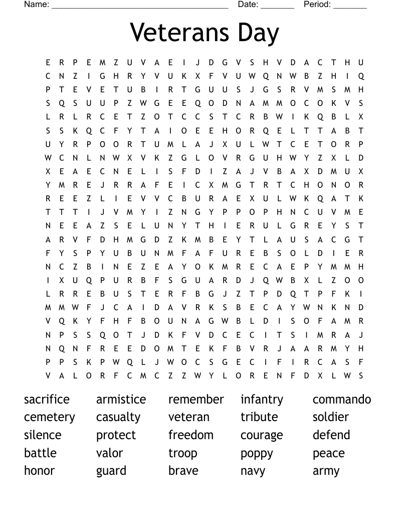 Veterans Day Word Search - Wordmint inside Veterans Day Printable Word Search