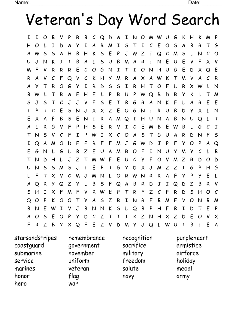 Veteran&amp;#039;S Day Word Search - Wordmint inside Word Search Veterans Day Printable