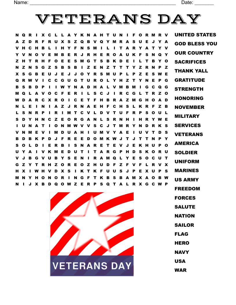 Veterans Day Word Search - Wordmint within Veterans Day Printable Word Search