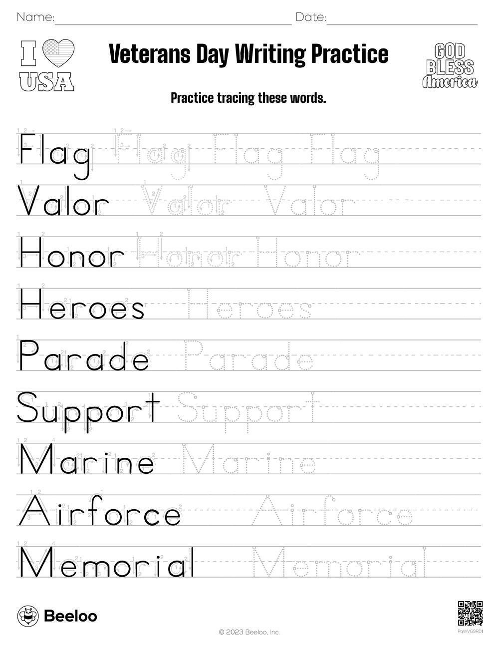 Veterans Day Writing Practice • Beeloo Printable Crafts And for Printable Veterans Day Writing Paper