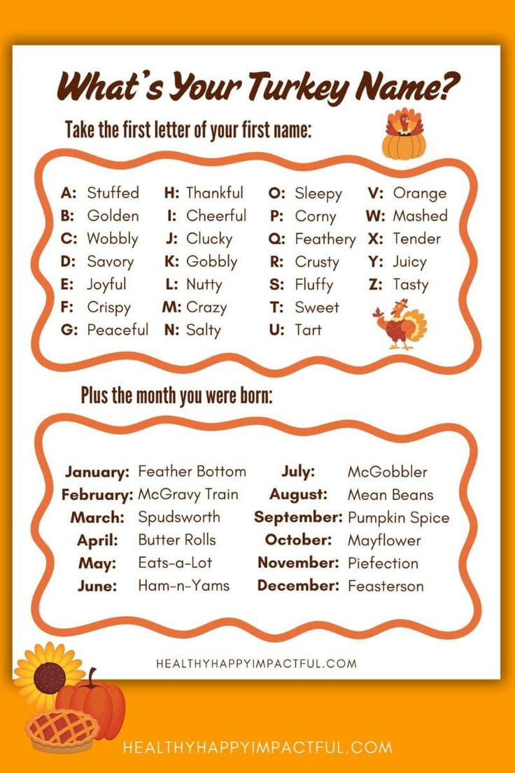 What&amp;#039;S Your Turkey Name? Free Thanksgiving Game Printable Activity within What Is Your Turkey Name Free Printable