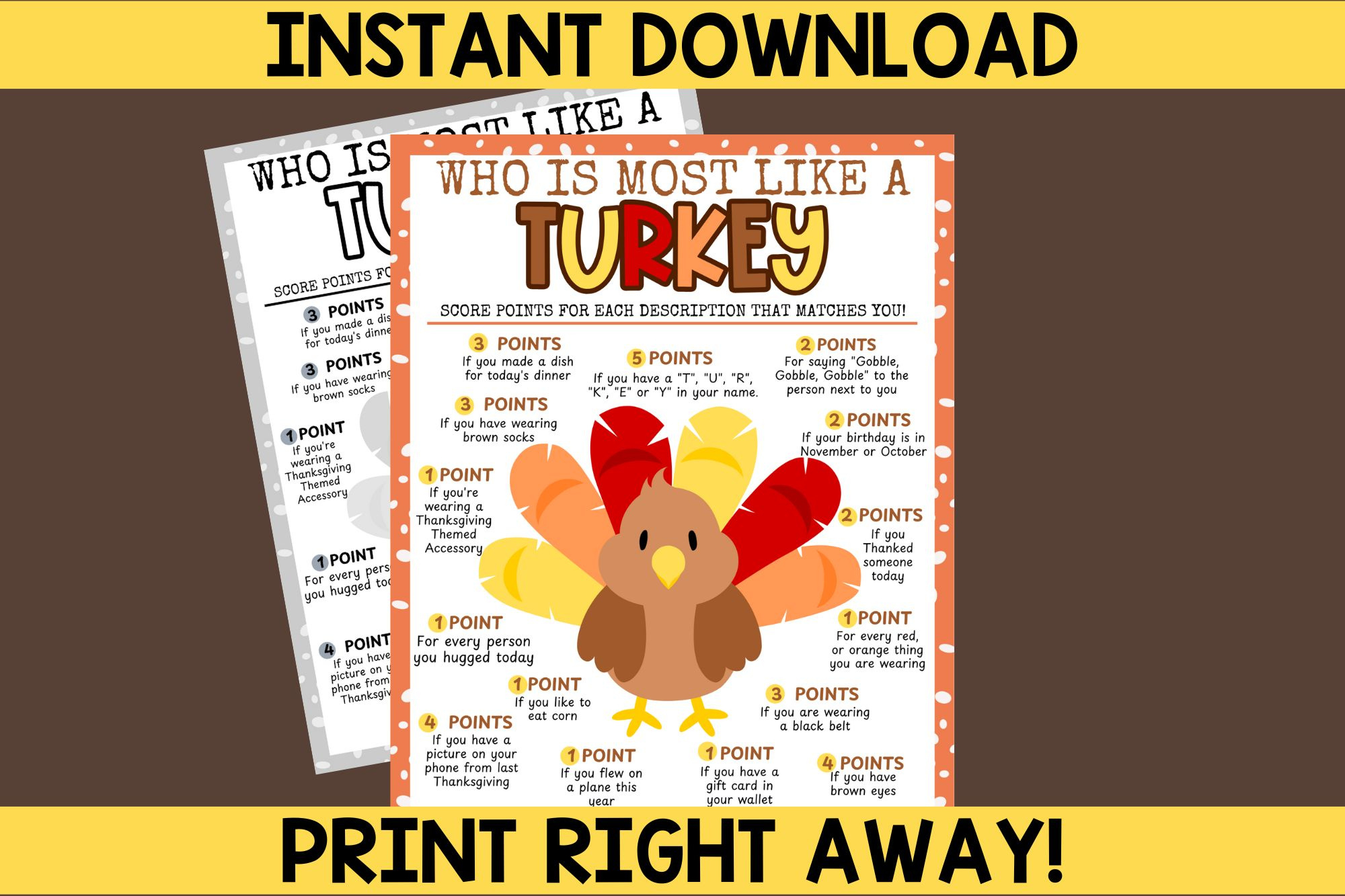 Who Is Most Like A Turkey Game [Free Printable] pertaining to Who Is Most Like a Turkey Game Free Printable