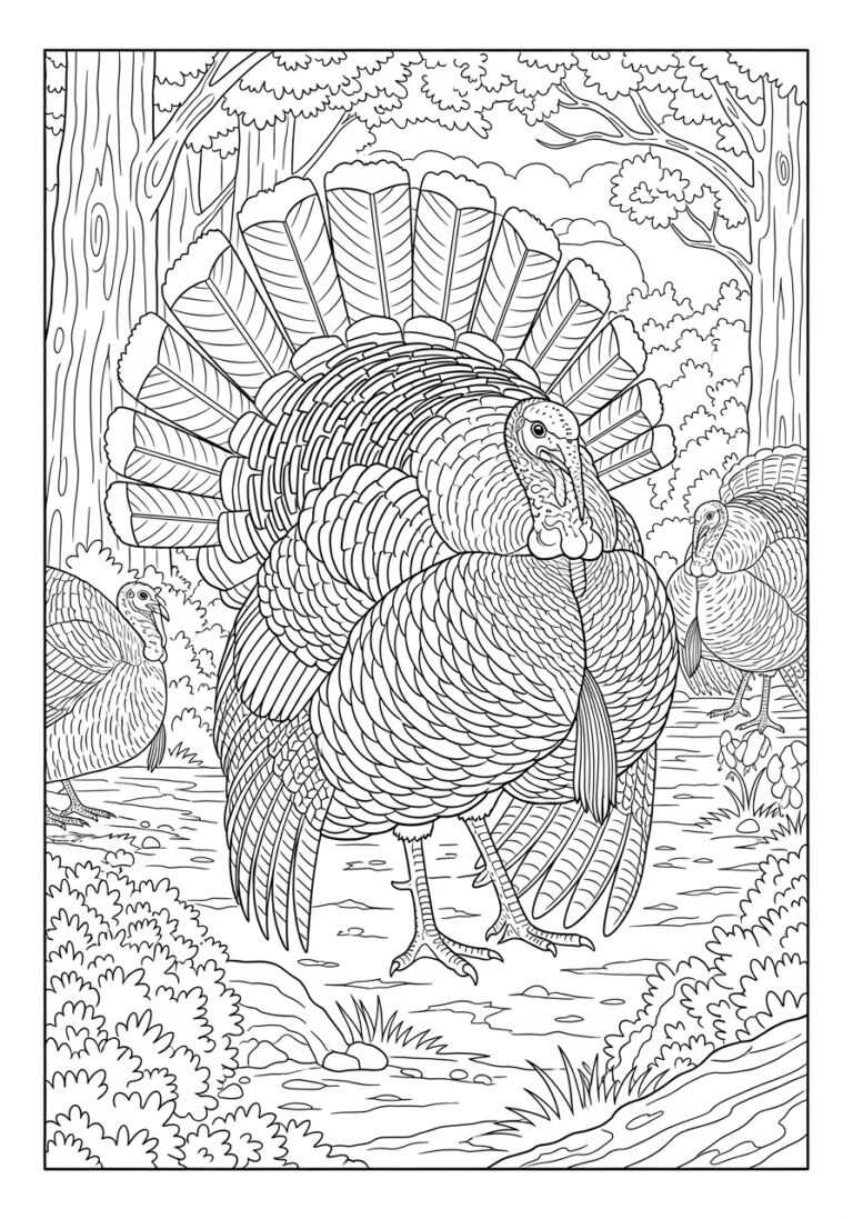 Wild Turkey Coloring Page - Intricate Line Art For Kids&amp;quot; pertaining to Wild Turkey Coloring Pages Printable