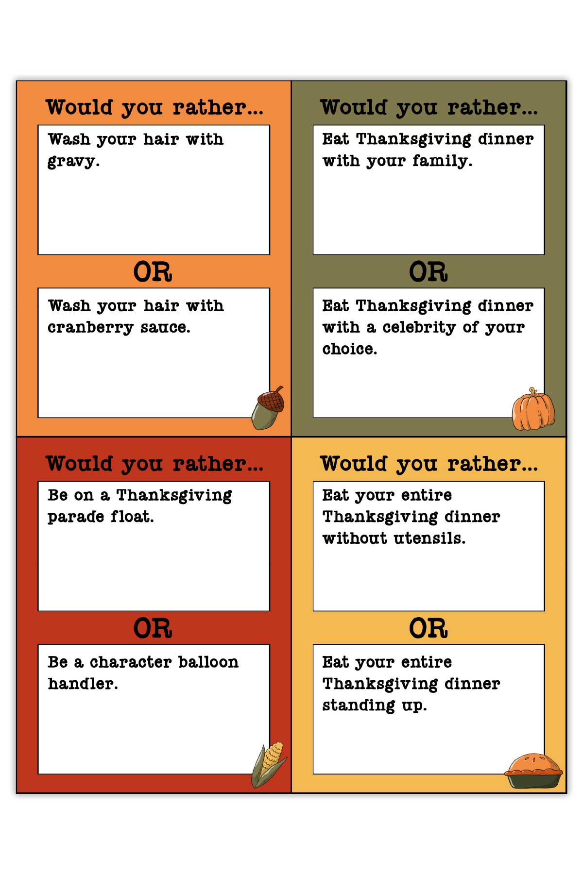 Would You Rather Thanksgiving Games Printable in Thanksgiving Would You Rather Printable Free