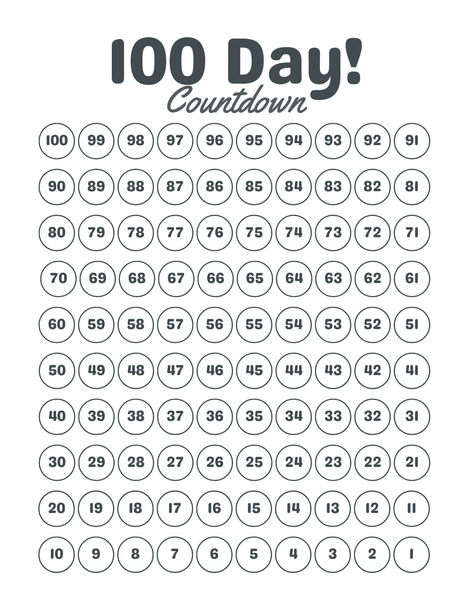 100 Day Countdown Calendar Printable Free Pdf with 100 Day Christmas Countdown Calendar Printable