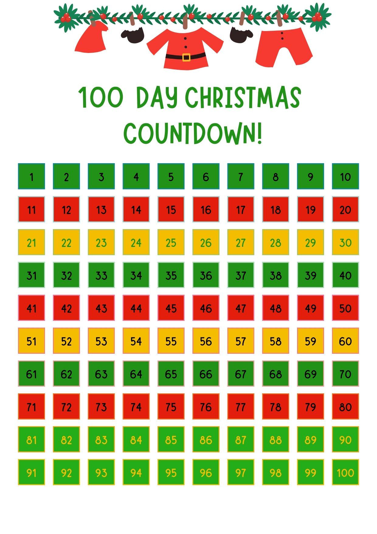 100 Tage Bis Weihnachten! - Etsy.de pertaining to 100 Day Christmas Countdown Calendar Printable