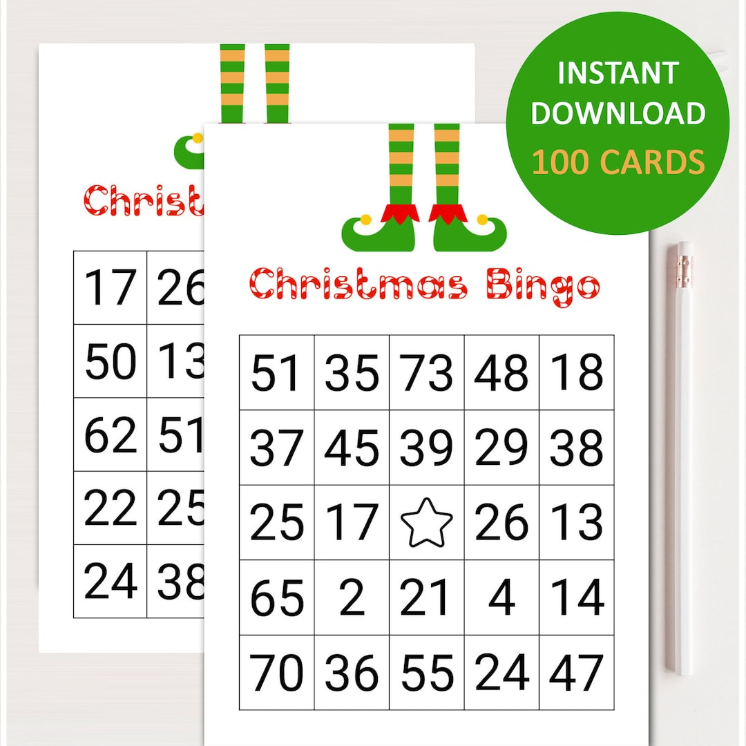 100X Christmas Bingo Cards, Printable Christmas Bingo, Christmas in Christmas Bingo Card Printable With Numbers