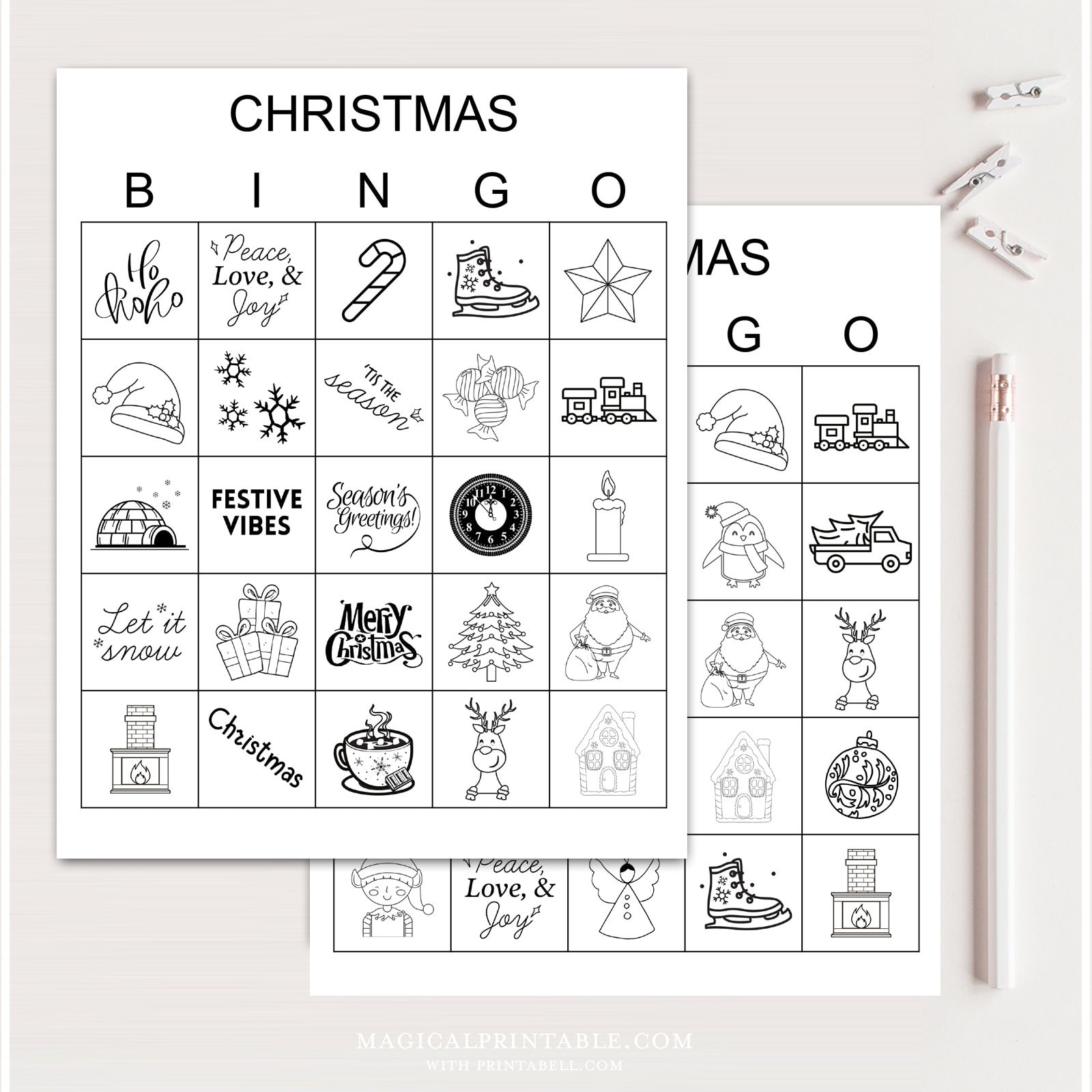 100X Christmas Bingo Cards, Printable Christmas Coloring for Christmas Bingo Printable Black and White