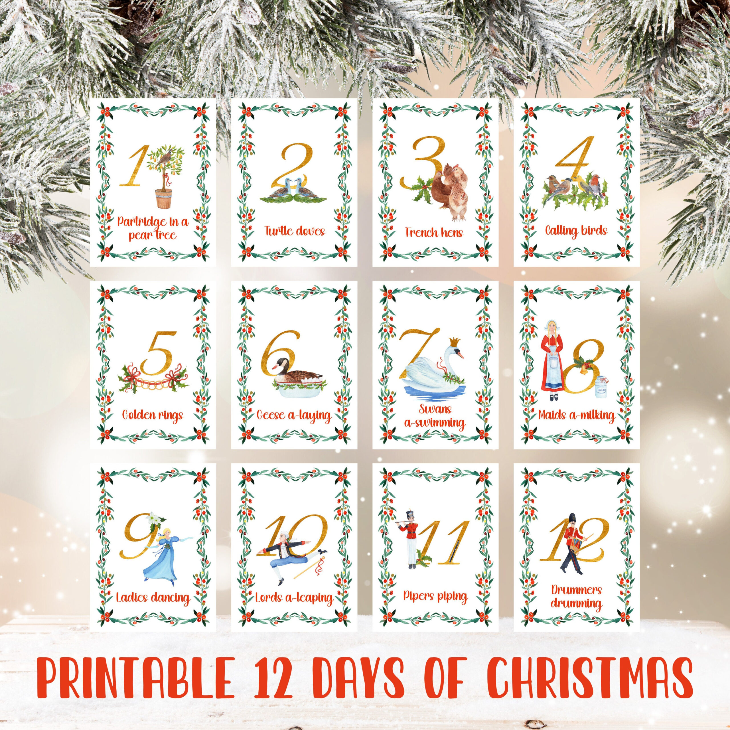 12 Days Of Christmas Cards, Twelve Days Of Christmas Tags, 12 Days intended for 12 Days Of Christmas Numbers Printable