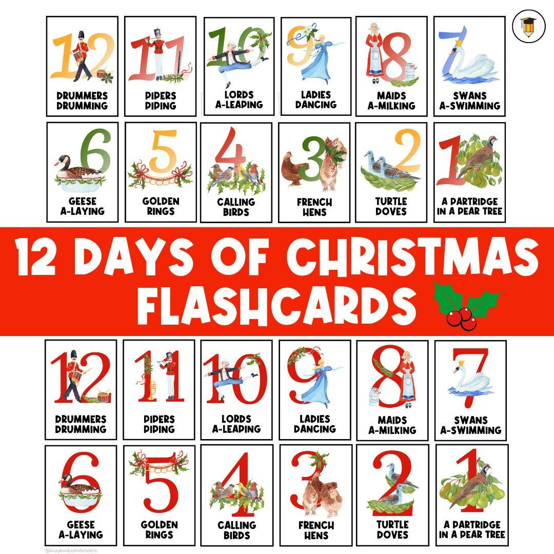 12 Days Of Christmas | Christmas Flashcards | Christmas Printable in 12 Days of Christmas Printable Posters