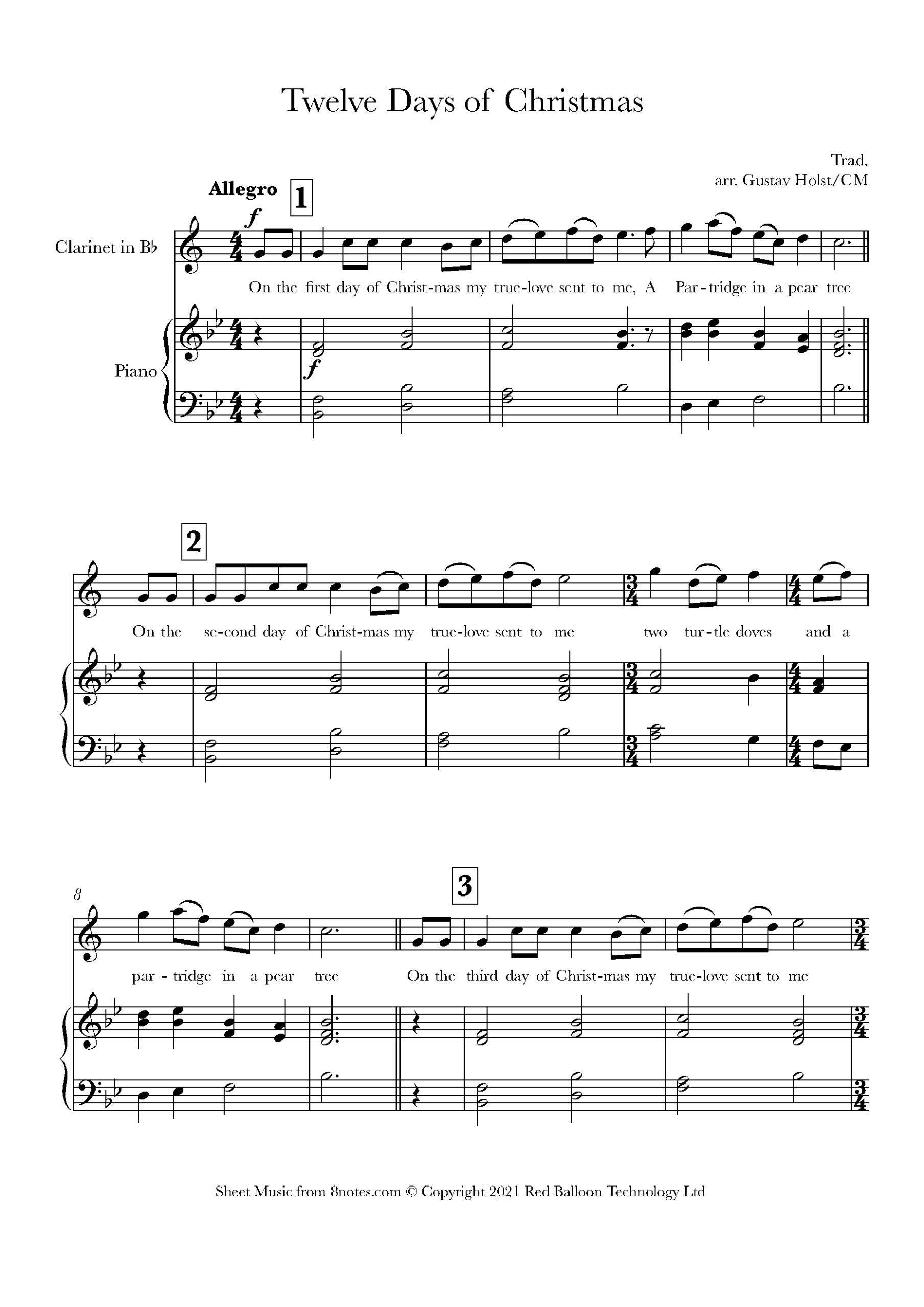 12 Days Of Christmas For Clarinet - Free Sheet Music For Clarinet within Christmas Sheet Music Clarinet Free Printable