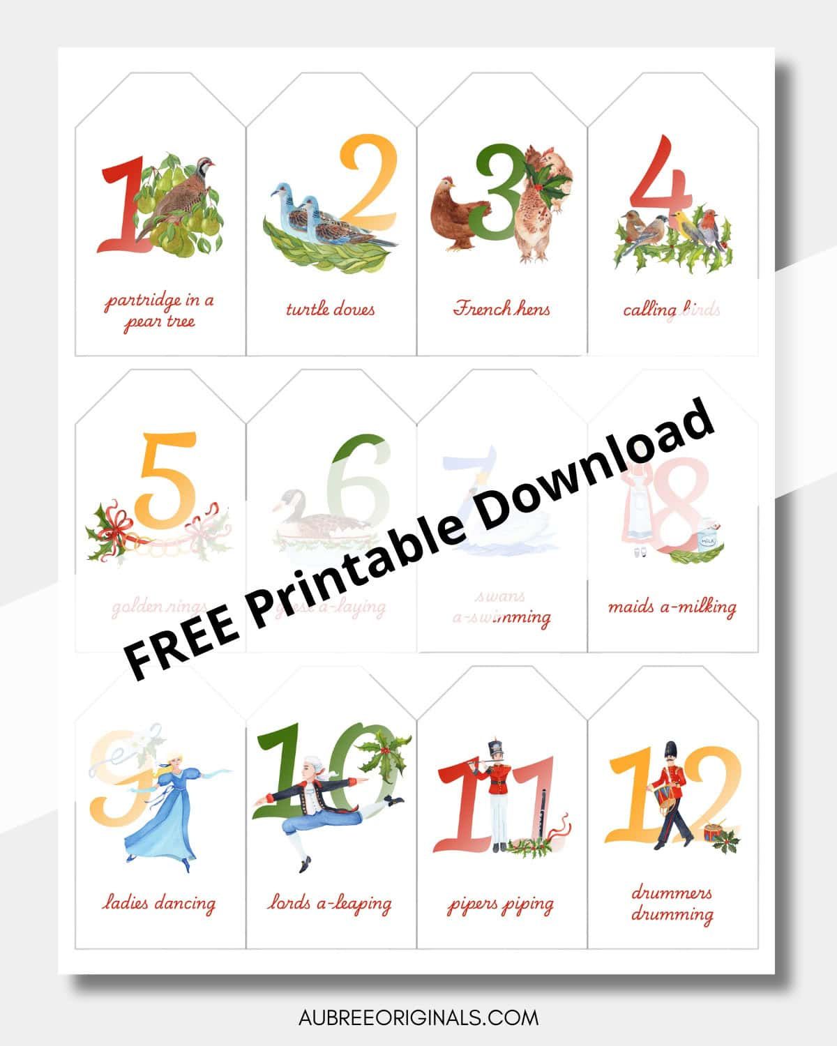 12 Days Of Christmas Free Printable Gift Tags - Aubree Originals intended for 12 Days Of Christmas Free Printable Gift Tags