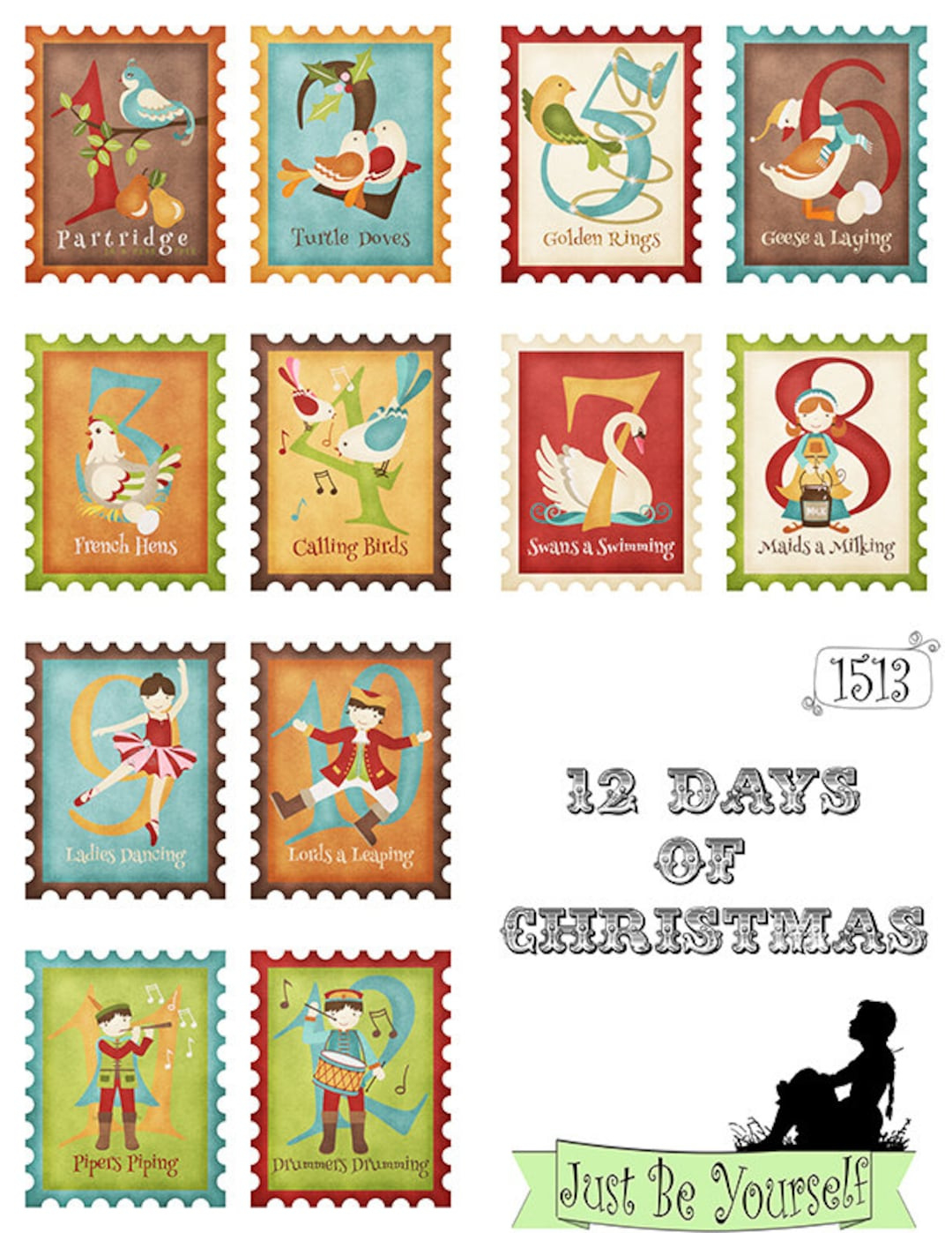 12 Days Of Christmas Greeting Card Fronts 12 Images On Set Of in 12 Days Of Christmas Card Printable