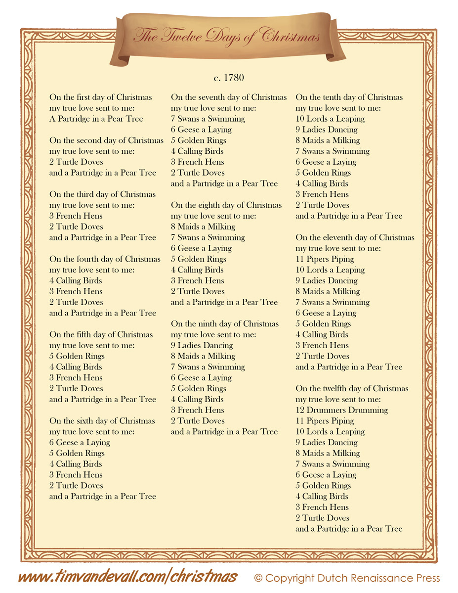 12 Days Of Christmas Lyrics Printable | Christmas Lyrics pertaining to Lyrics to the Twelve Days of Christmas Printable