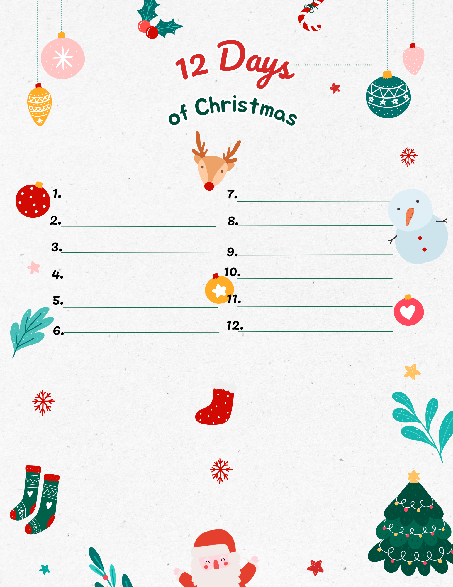 12 Days Of Christmas - Spirits Food And Booze in 12 Days Of Christmas Blank Template
