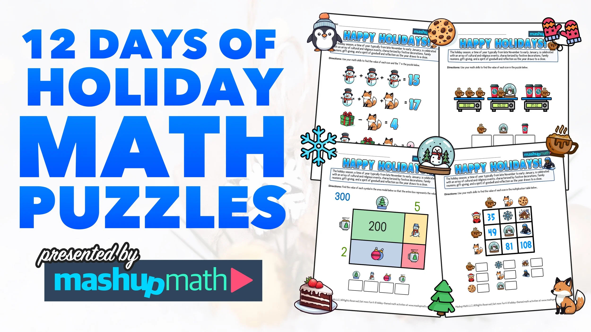 12 Days Of Holiday Math Puzzles—Printable K-8 Worksheets — Mashup Math throughout Twelve Days Of Christmas Worksheets Math