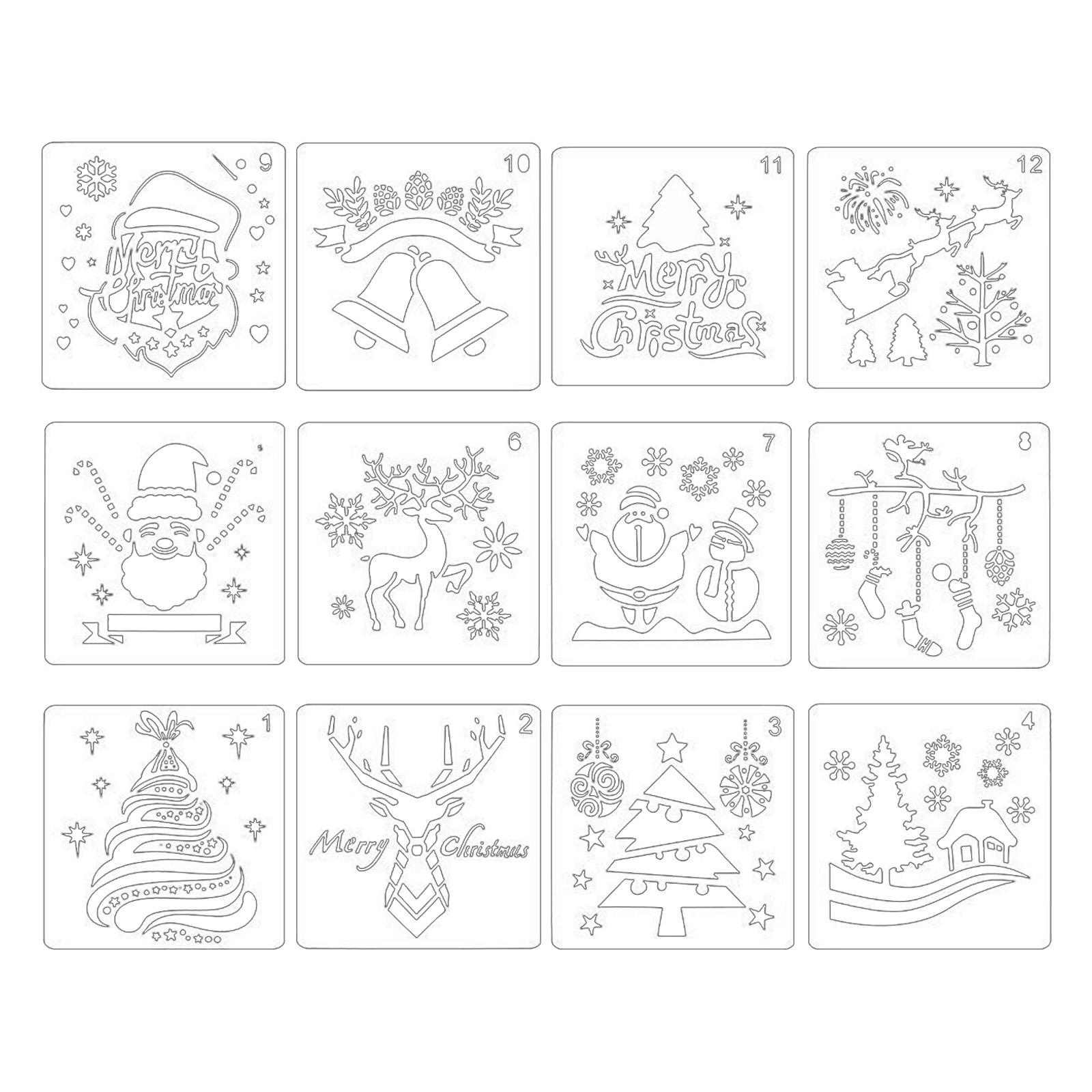12X Christmas Stencils Template Gift Card Snowflake For Spraying in Christmas Card Stencils Printable