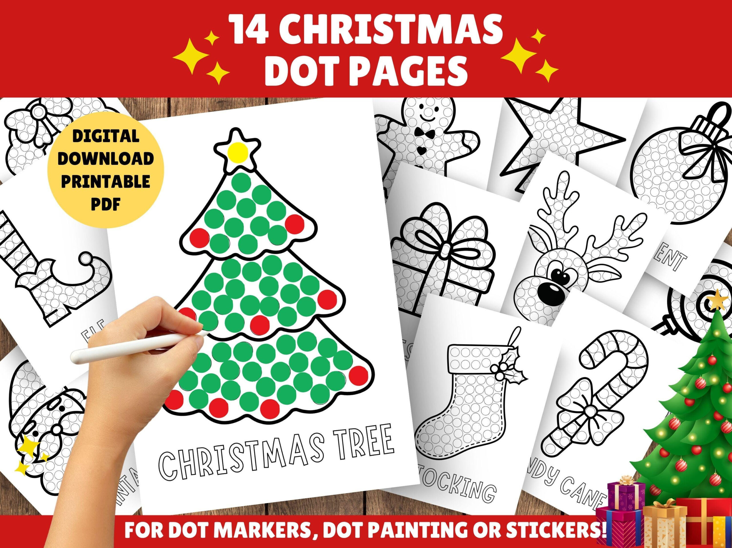 14 Printable Christmas Dot Pages - Dot Painting For Kids - Dot for Christmas Dot Sticker Printable