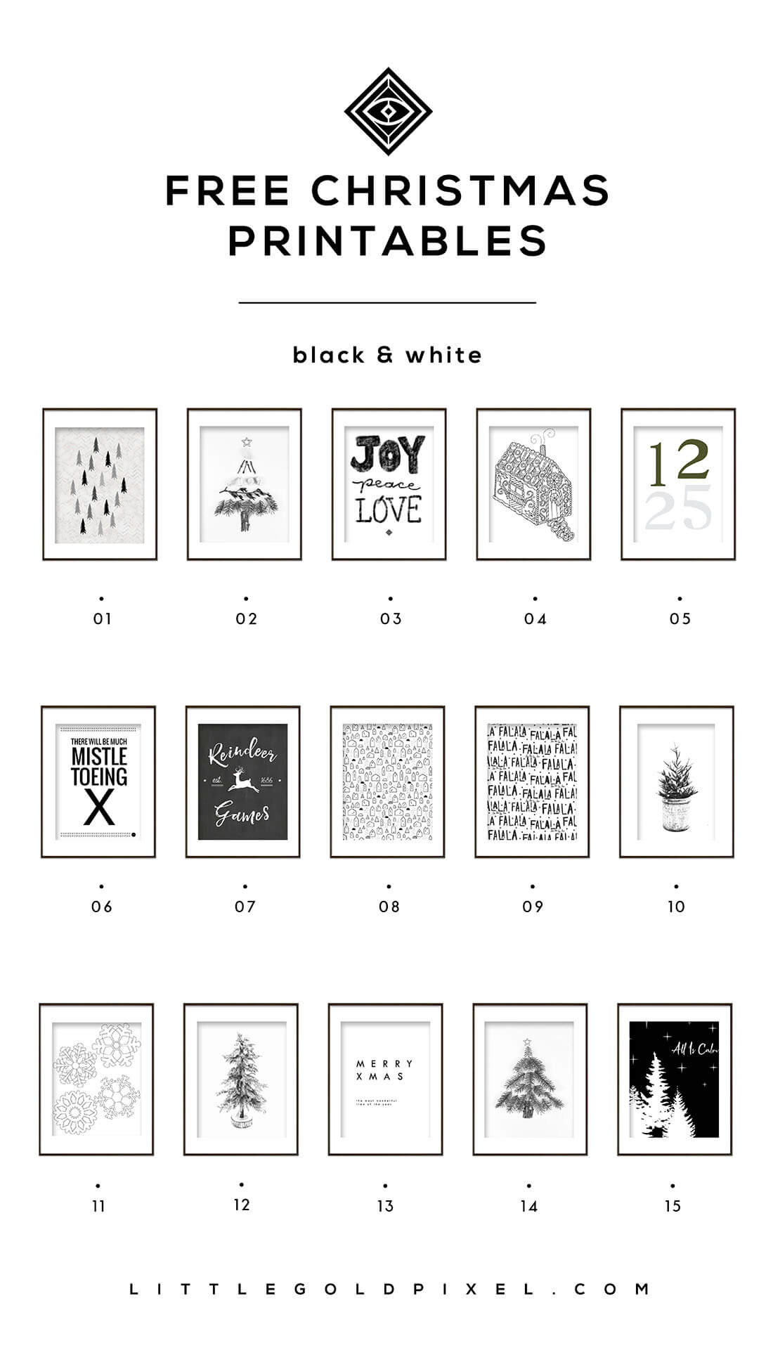 15 Free Christmas Printables • B&amp;amp;W Holiday Roundup • Little Gold Pixel with regard to Black and White Free Christmas Printable