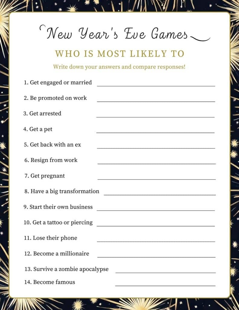 18 Free Printable Adults New Year'S Eve Party Games & Activities pertaining to New Year's Eve Party Games Free Printable