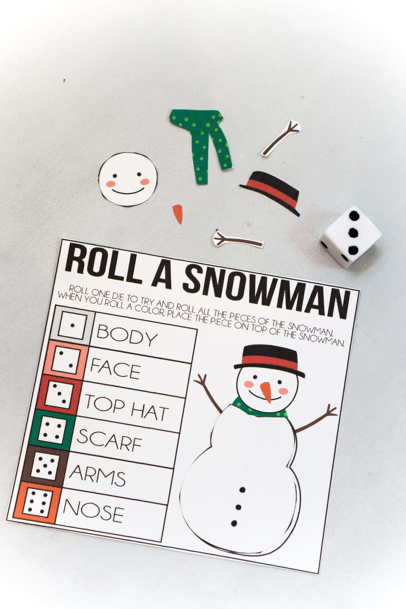 2 Fun Roll A Snowman Game Ideas {Free Printable} - Play Party Plan inside Roll a Snowman Free Printable
