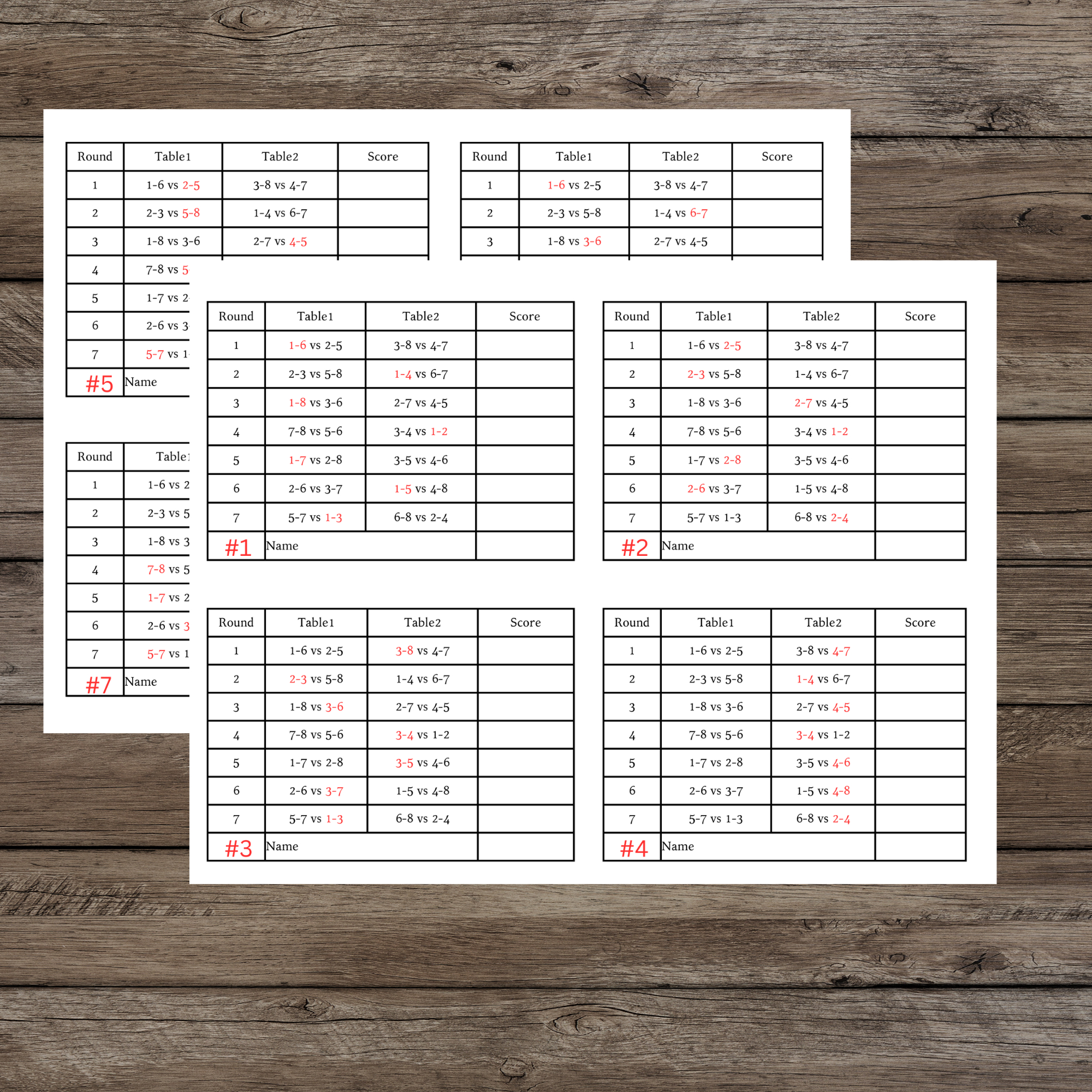 2 Tables Progressive Bridge Tally 8 Person(Instant Download) throughout Free Printable 2 Table Bridge Tallies