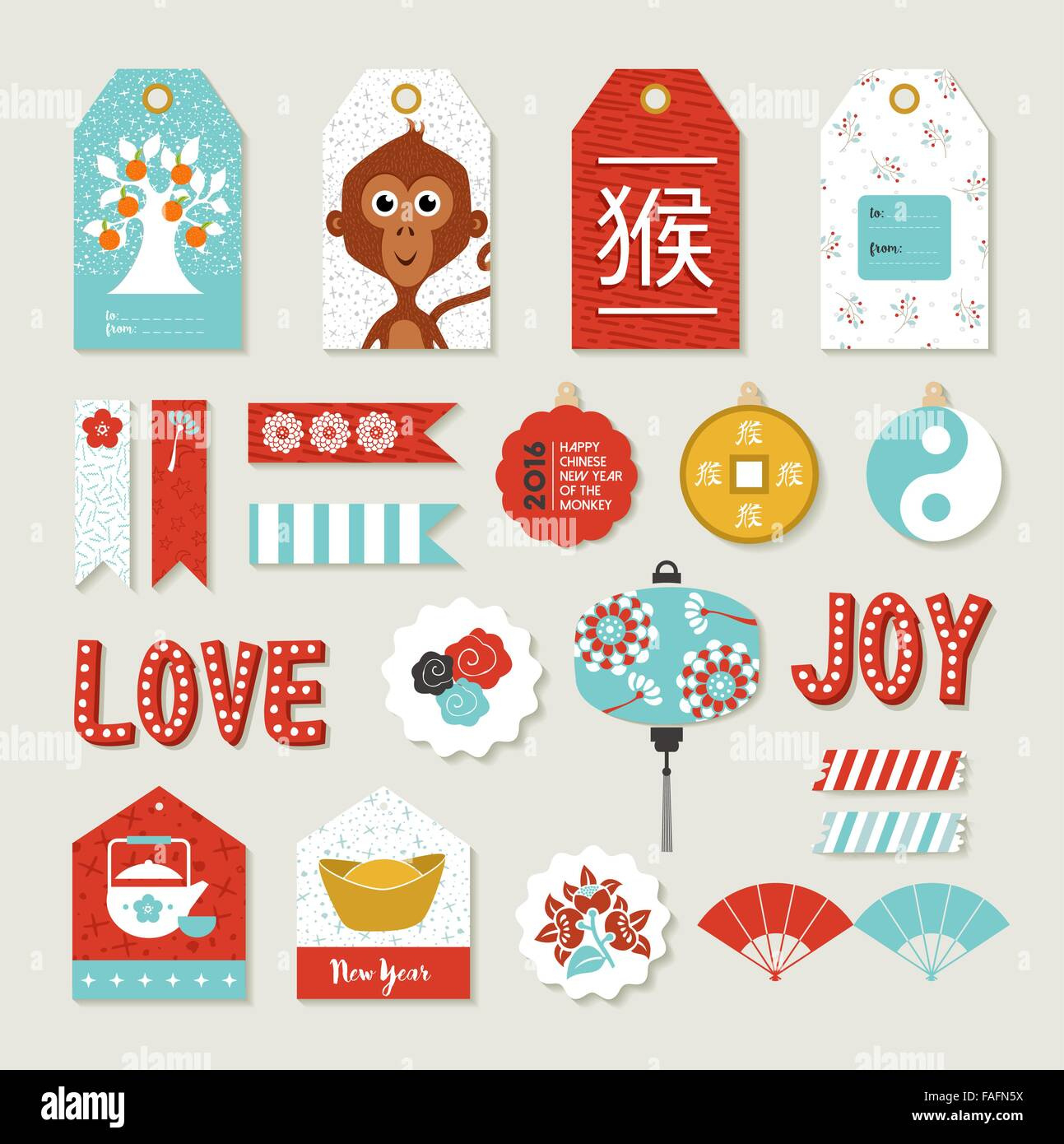 2016 Happy Chinese New Year Of The Monkey. Diy Print Set With Tags in Printable Chinese New Year Label