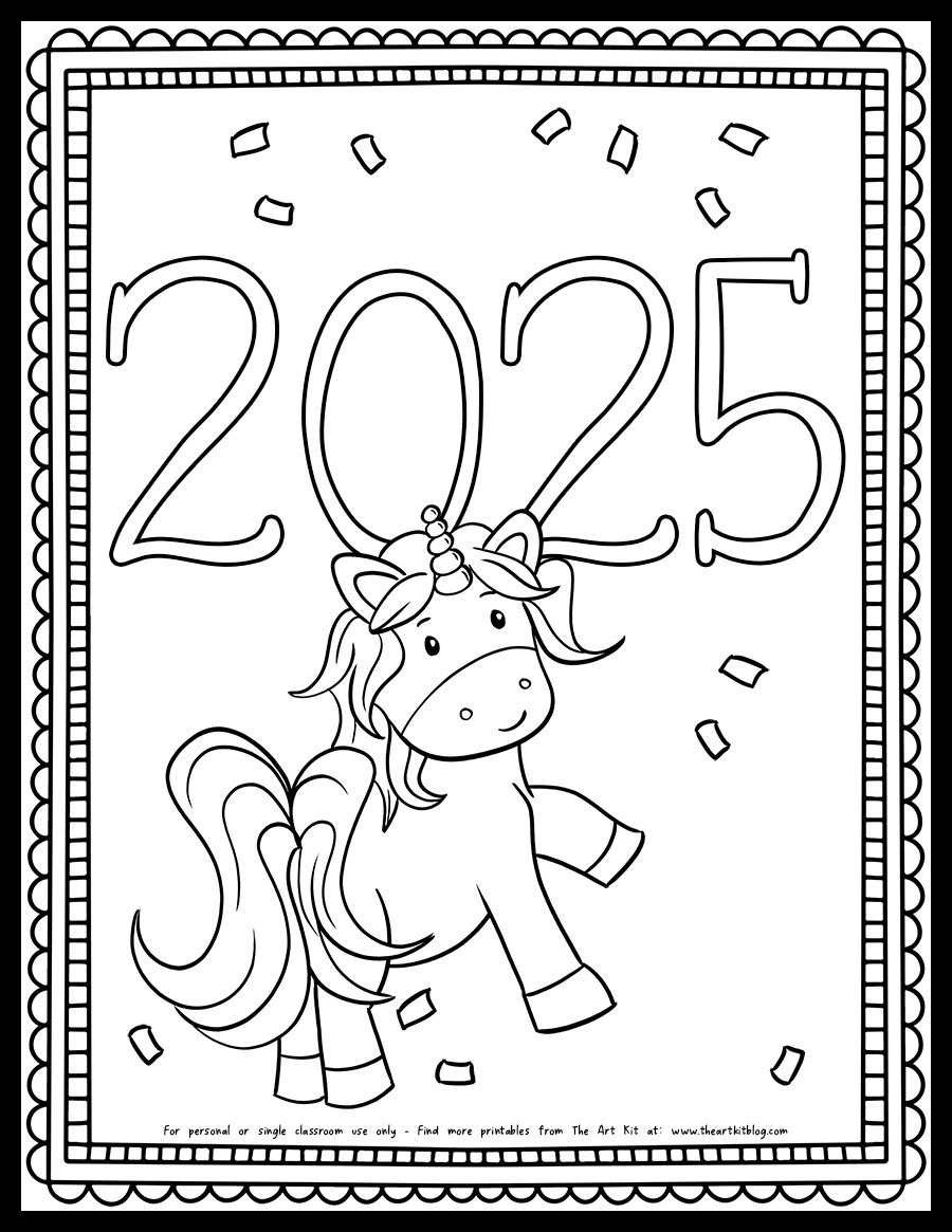 2025 New Year Unicorn Coloring Page Free Printable - The Art Kit in Free Printable Coloring Pages New Years