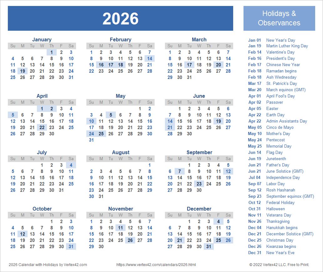 2026 Calendar Templates And Images with regard to New Year Calendar 2026 Printable