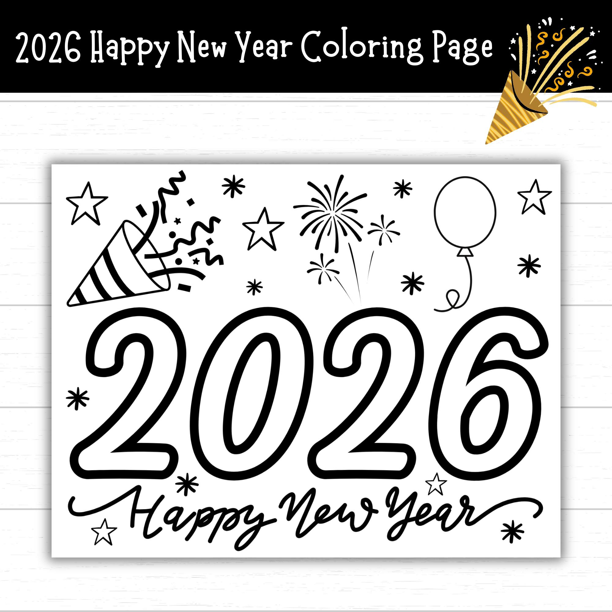 2026 Happy New Year Coloring Page, New Years Printables For Kids for Happy New Year 2026 Printable Free