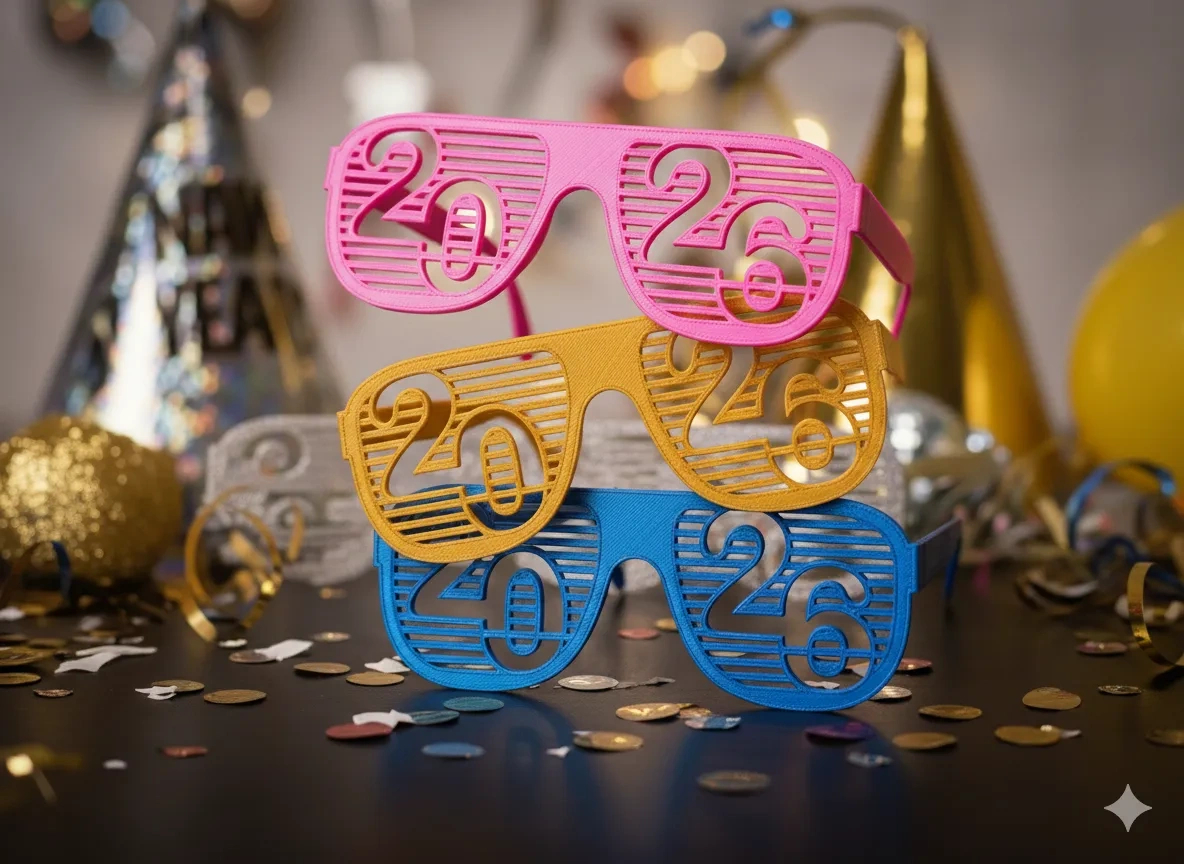 2026 Happy New Year Party Glasses - Just 20G Filament - Fast Print within 2026 New Years Glasses Printable