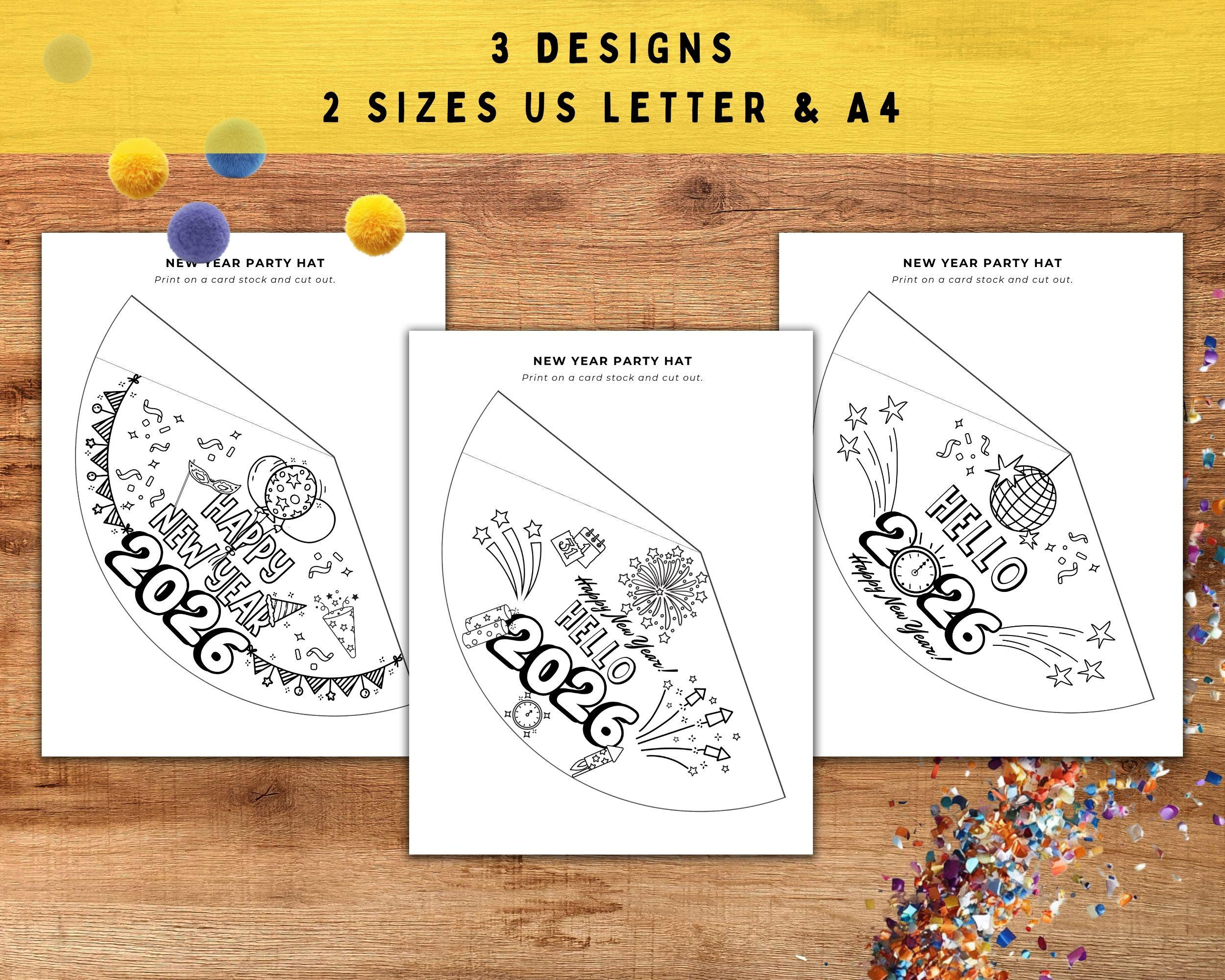 2026 Neujahr Partyhut, Machen Sie Ihre Eigenen Hut Ausmalbilder regarding New Years Hat Printable 2026