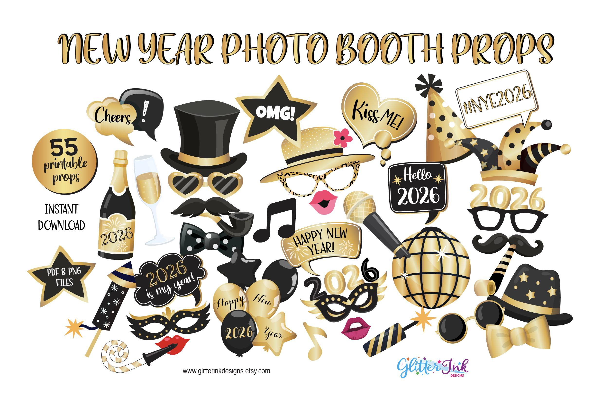 2026 New Years Eve Photo Booth Props, New Year&amp;#039;S Printable Party regarding New Year Photo Booth Props Printable 2026