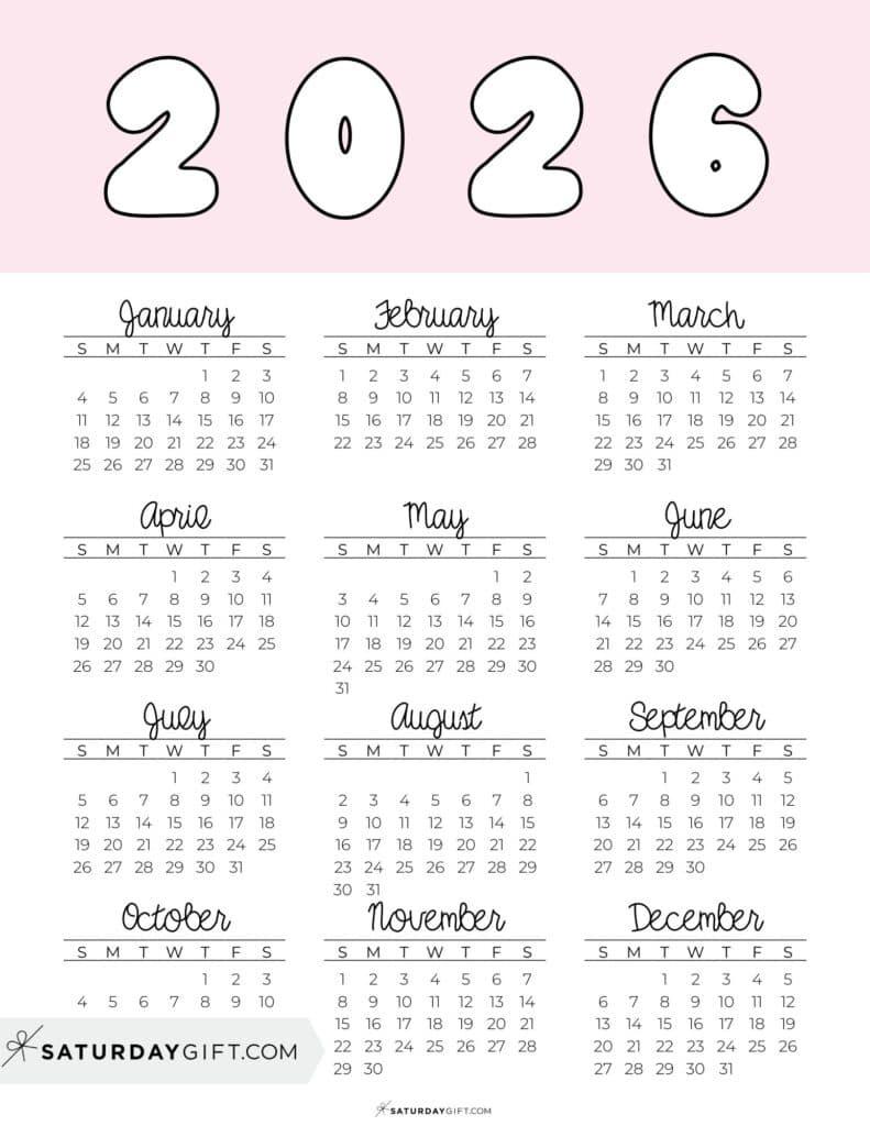 2026 Yearly Calendars - 35 Free Printables with regard to New Year Calendar 2026 Printable