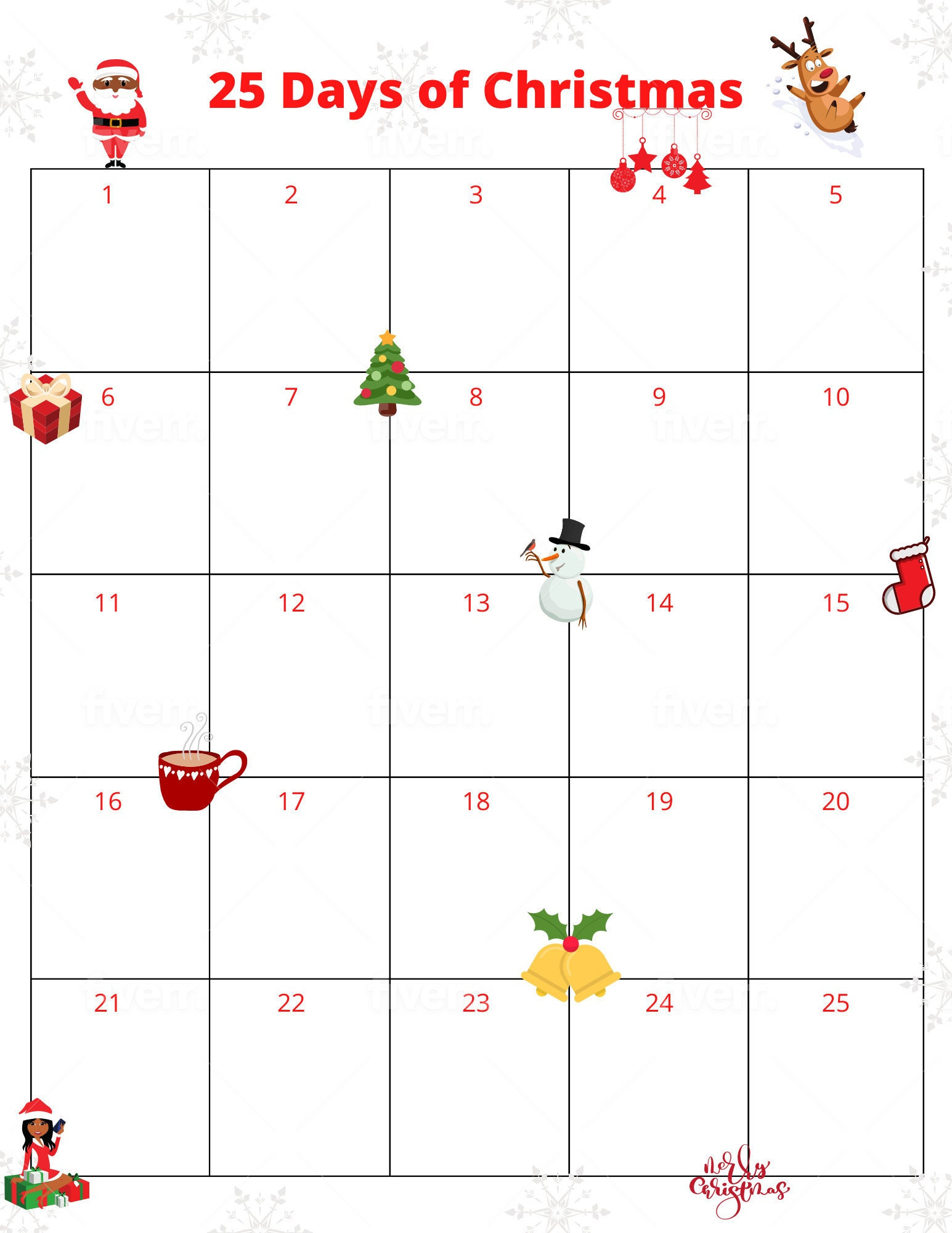 25 Days Of Christmas-Activities Calendar - Etsy with regard to 25 Days Of Christmas Calendar Printable