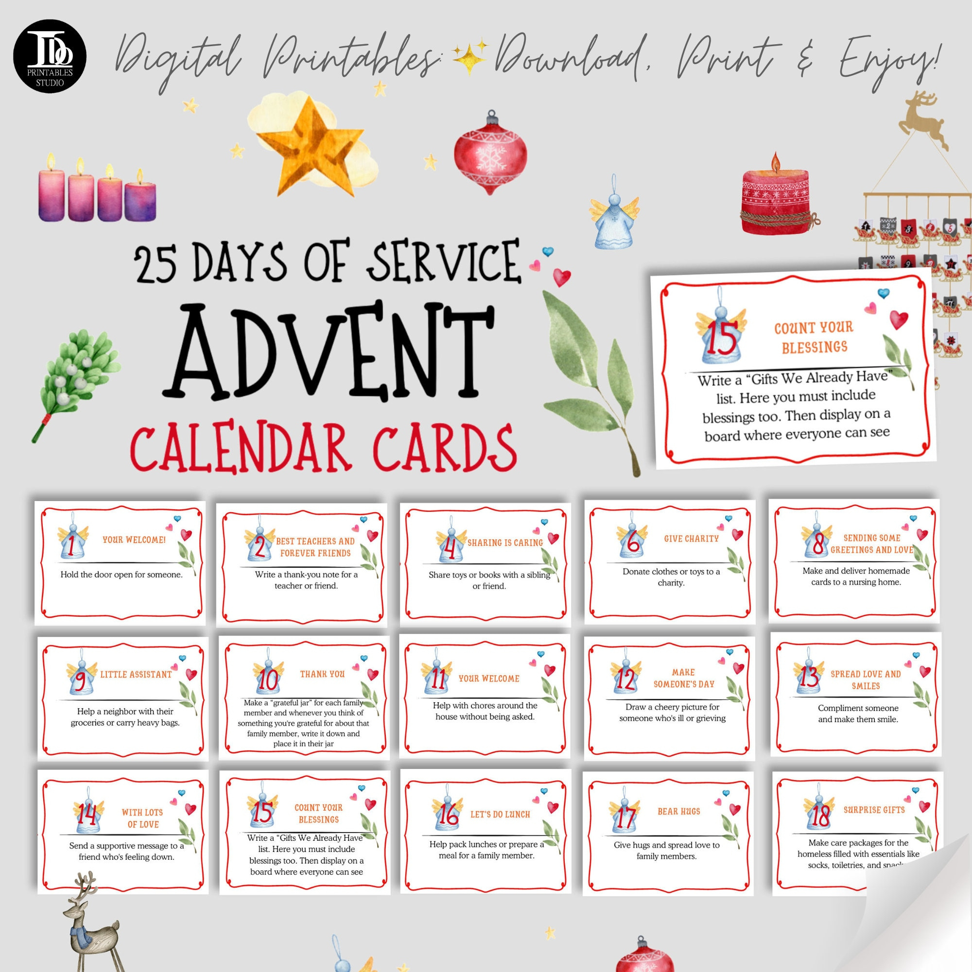 25 Days Of Service Adventskalender Karten Für Kinder Printable pertaining to 25 Days of Christmas Calendar Printable