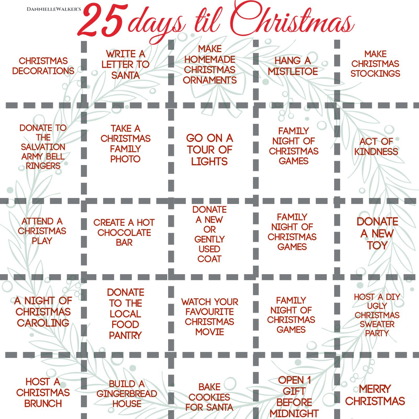 25 Days Til Christmas – Thediyshow within 25 Days of Christmas Printable Schedule