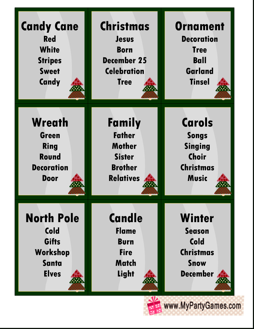 25 Free Printable Christmas Taboo Game Cards with Christmas Taboo Game Printable
