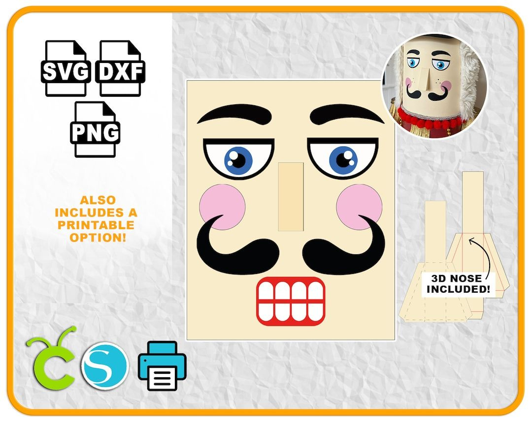 2D Nutcracker Face With 3D Nose Svg Nutcracker Face Svg Includes throughout Nutcracker Face Printable