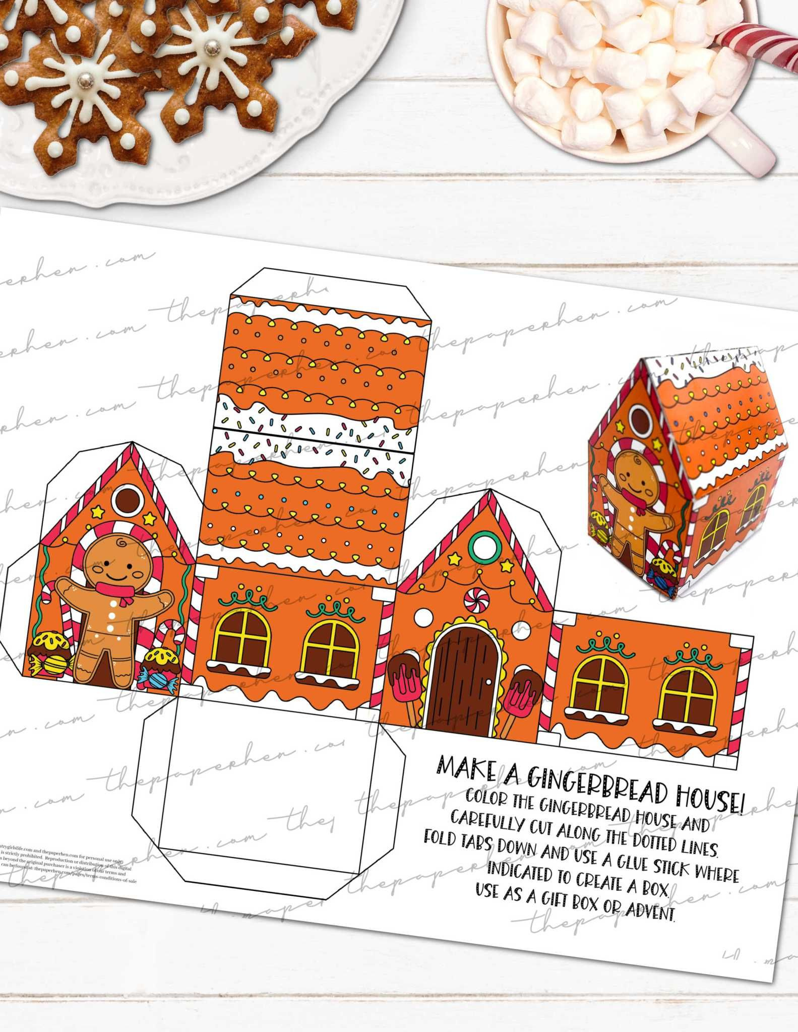 3D Gingerbread Houses - Free Printables in Free Printable 3D Gingerbread House Template