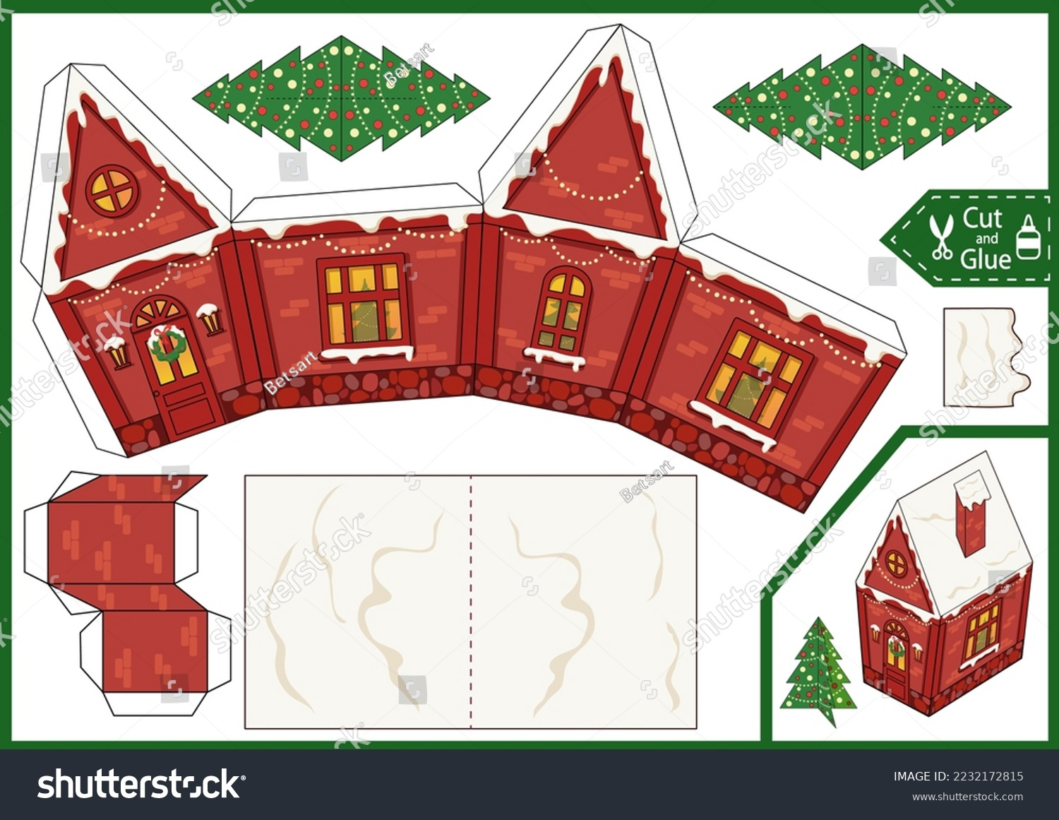 3D Paper Craft Template Decorated Christmas Stock Vector (Royalty pertaining to Christmas Paper House Printable