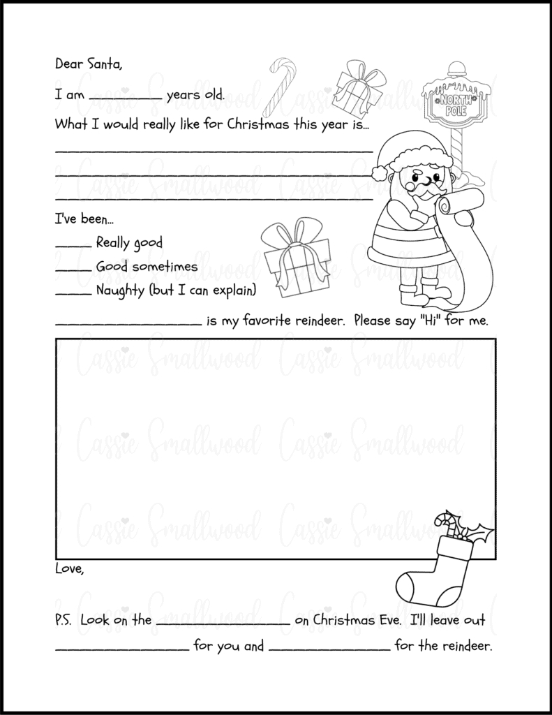 4 Coloring Letter To Santa Templates - Cassie Smallwood throughout Santa Letter Coloring Printable