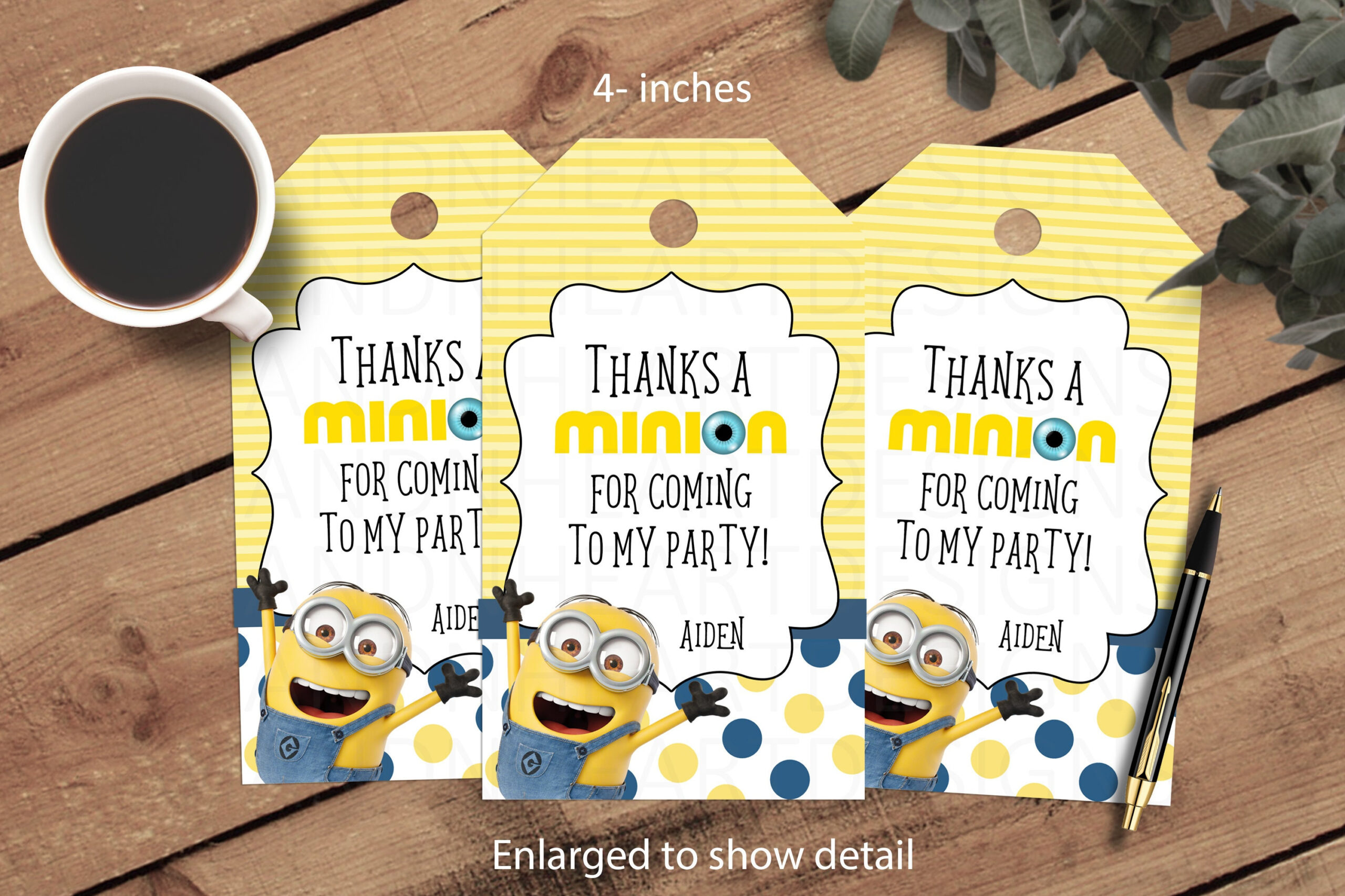 4" Personalized Printable Minion Thank You Tags,Birthday Gift Tags within Thanks A Minion Free Printable
