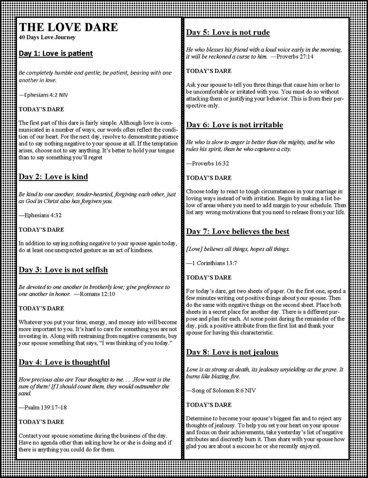 40 Day Love Dare Printable - Ganalytic regarding Printable 40 Day Love Dare Challenge