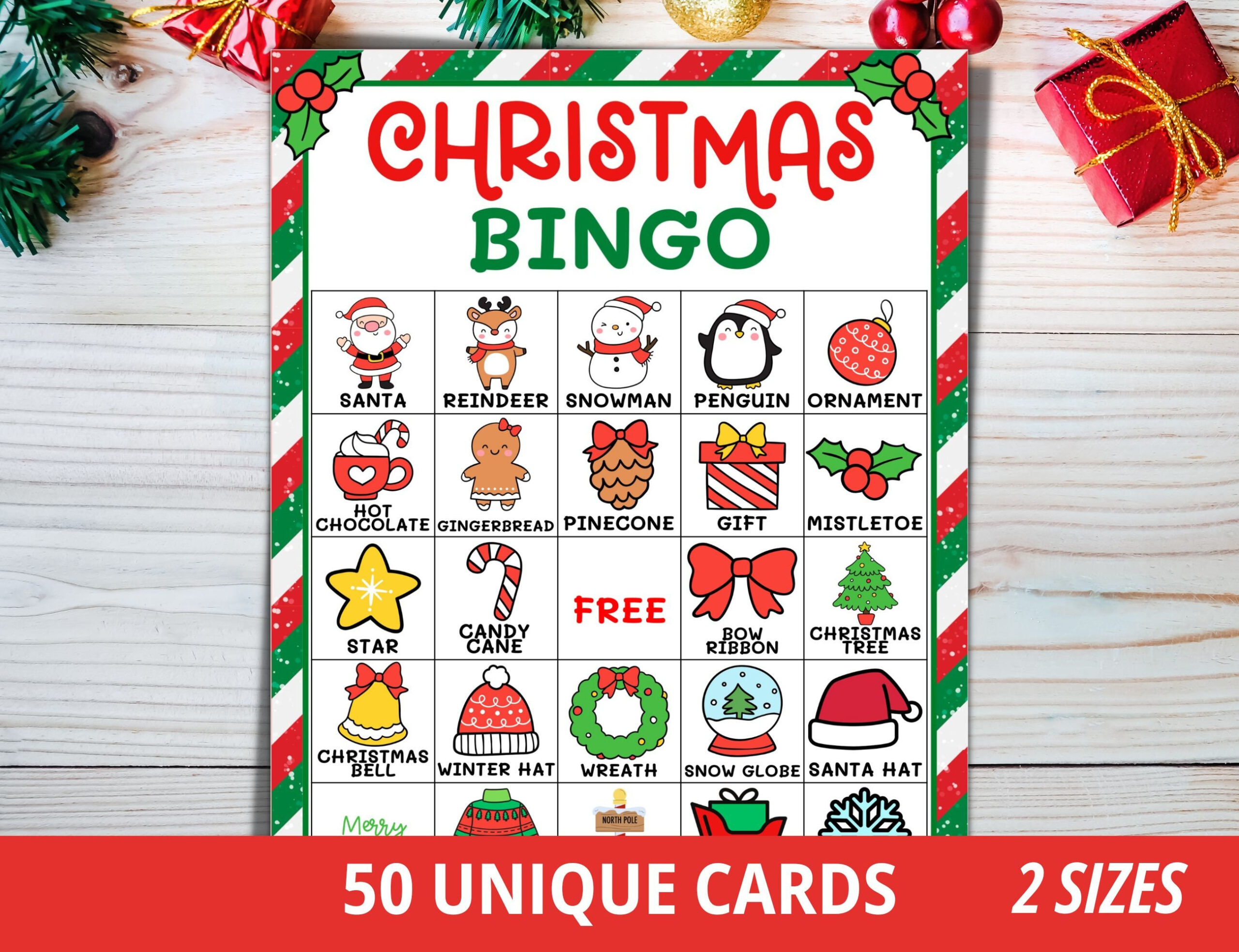 50 Christmas Bingo Cards, Fun Christmas Game, Printable Christmas with 50 Printable Christmas Bingo Card