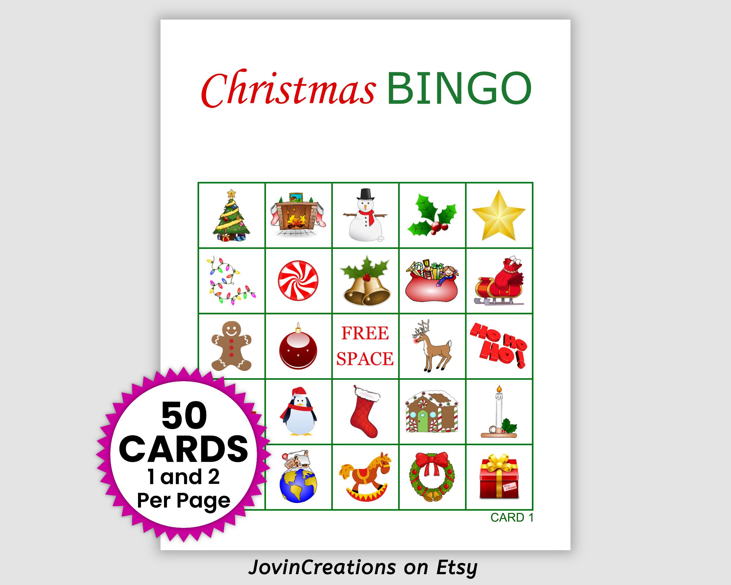 50 Christmas Bingo Cards Pdf Download, 1 And 2 Per Page, Printable throughout 50 Printable Christmas Bingo Card