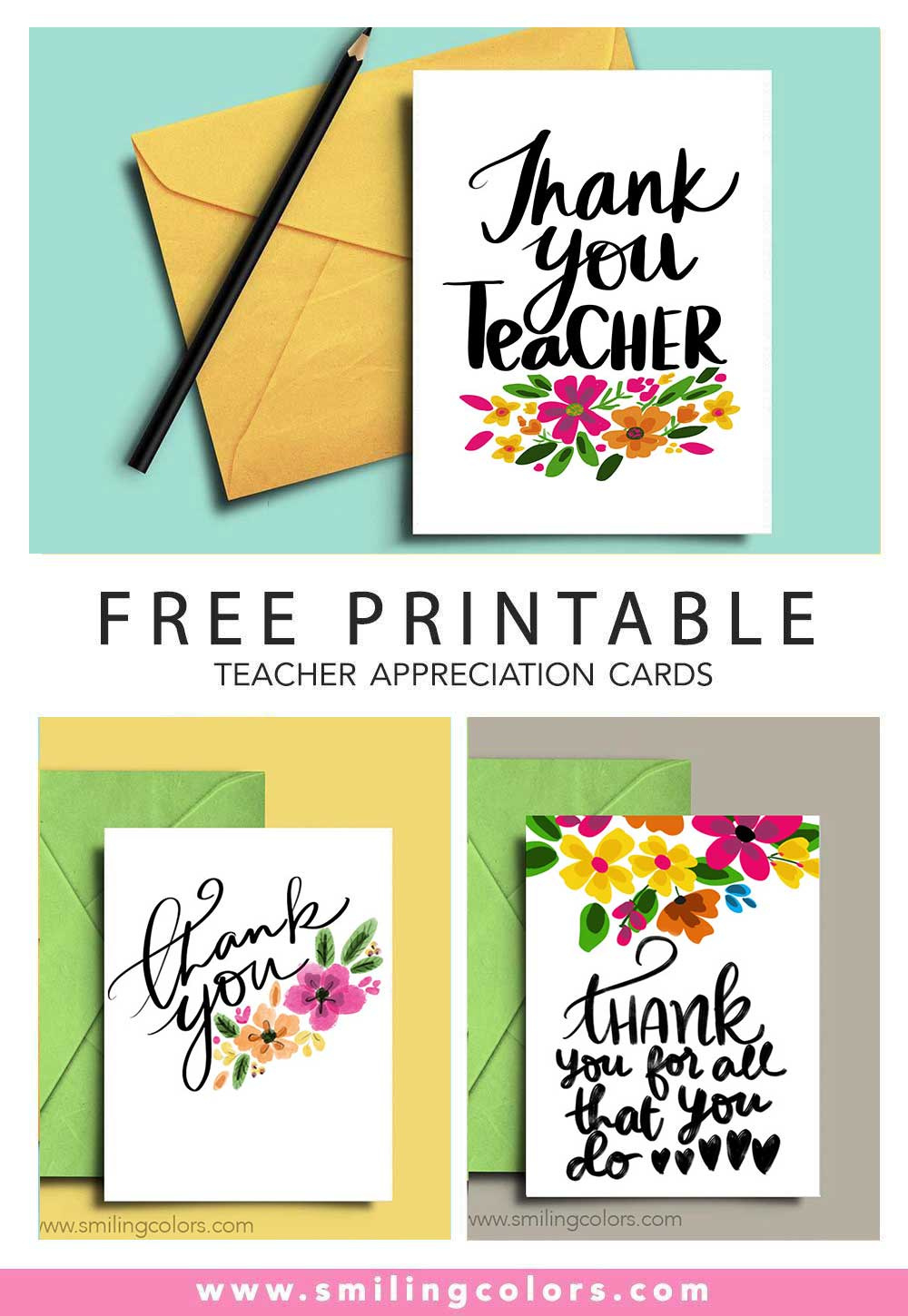 6 Free Thank You Teacher Printable Cards! - Smiling Colors with Teacher Thank You Cards Printable Free
