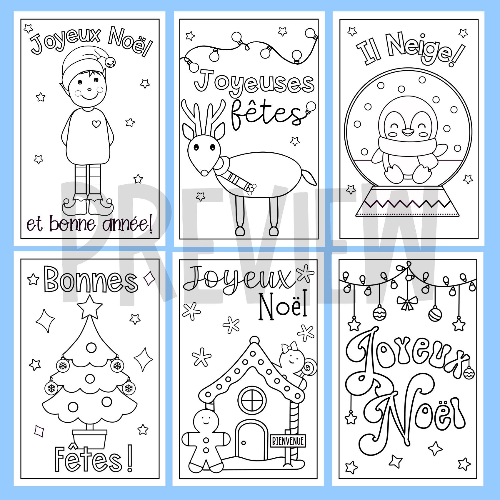 6 French Christmas Card Designs To Print And Color | A4 And 11 X with French Christmas Colouring Worksheets